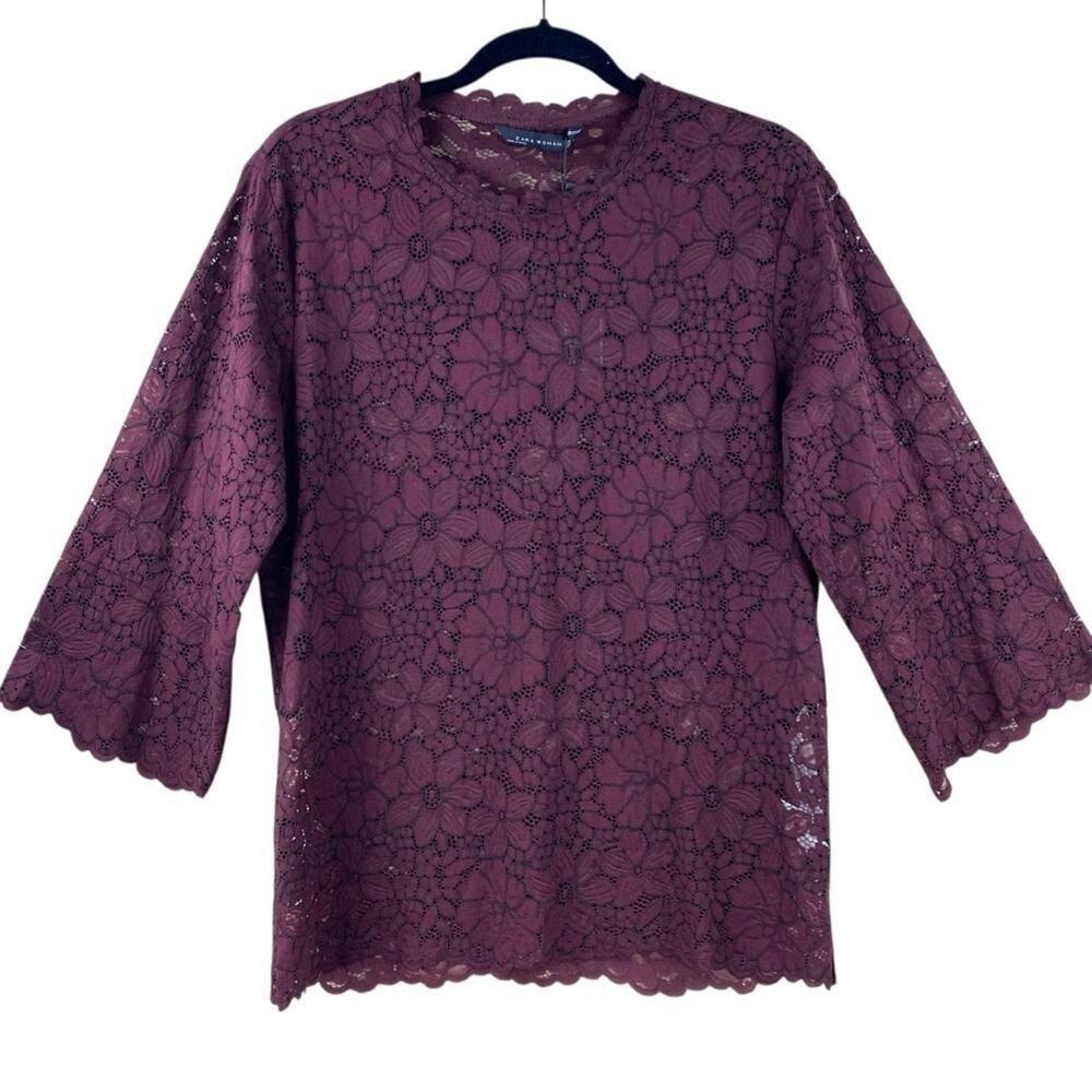 Zara Burgundy Lace Blouse Tunic Size S New With Tags